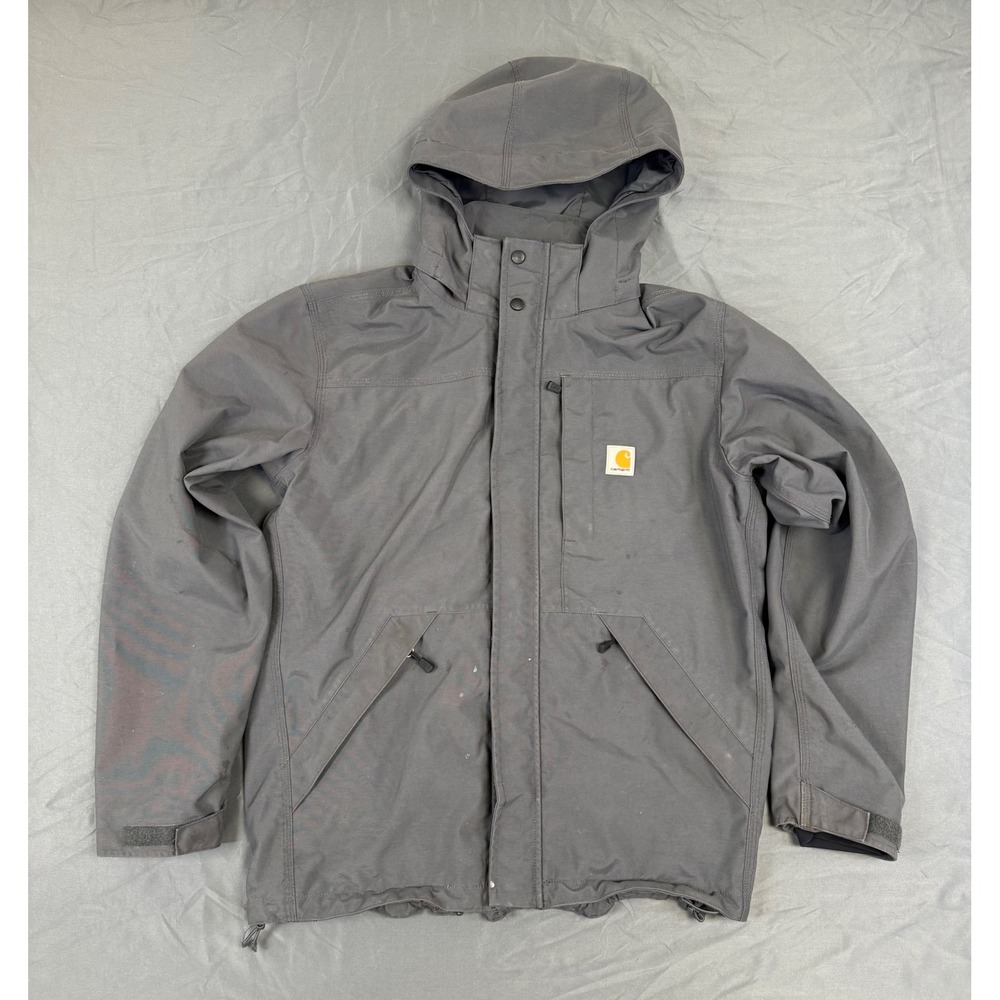 Distressed Carhartt Storm Defender Hooded Jacket Mens M Gray‎ Loose Fit OJ4670-M